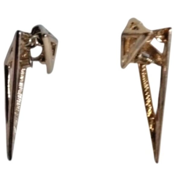 Vintage GEOMETRIC Swing Dangle Kite Earrings Gold Tone Stud Triangular Rhombus - Picture 6 of 8